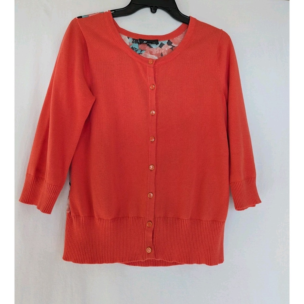 AB Studio Womens's M Cardigan Sweater Button Up Orange Cotton Polyester Back